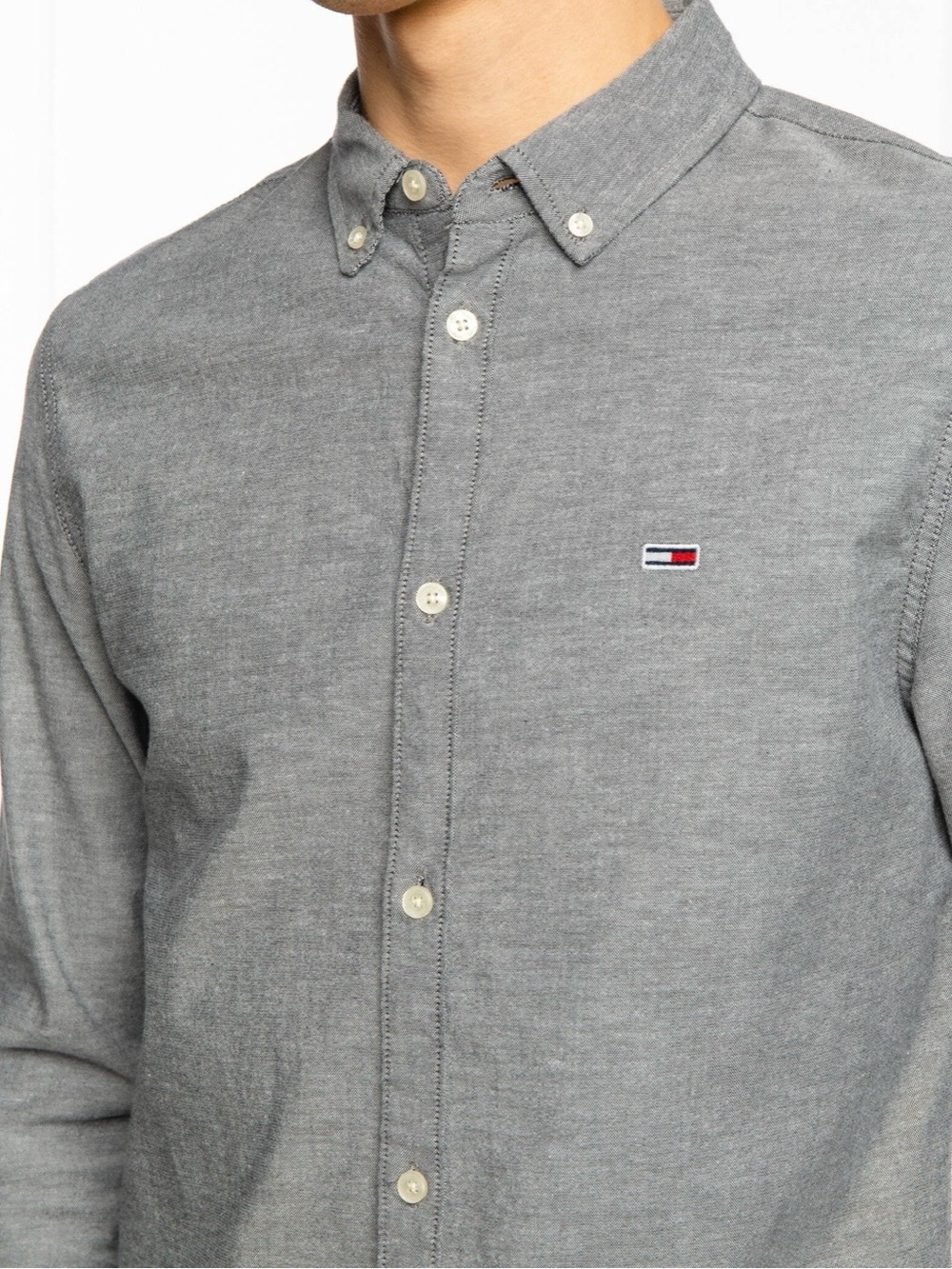 Tommy Jeans Men's Slim Fit Gray Button-Down Shirt